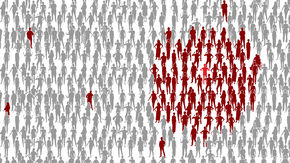 Illustration of people. Most are gray, but some are highlighted in red.
